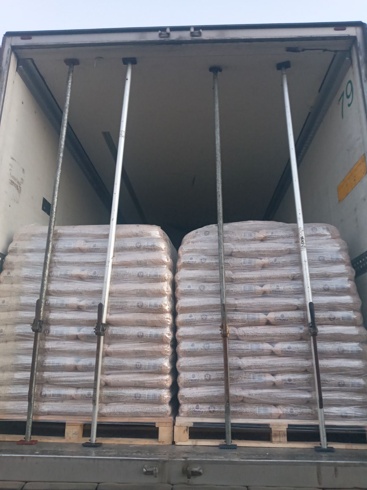 Pallets of Strobile products in 15 kg sacks inside a truck